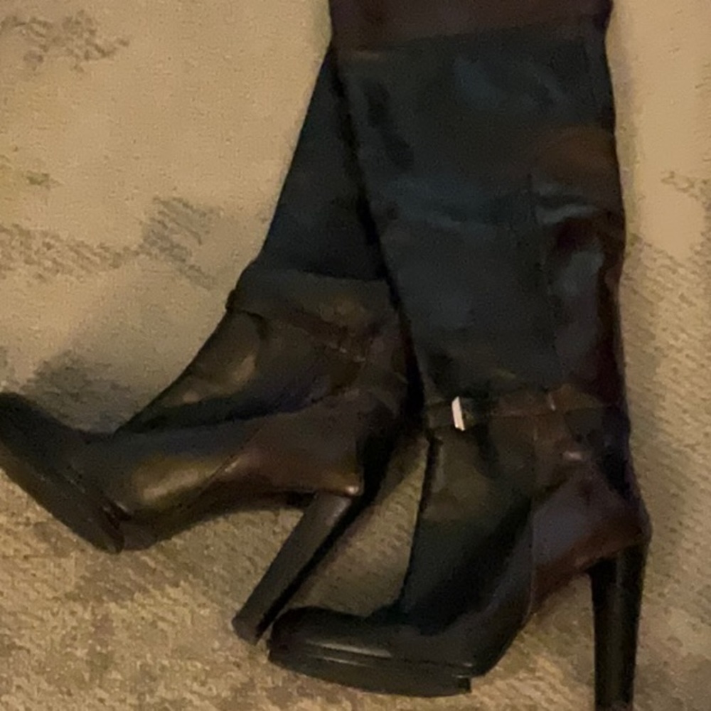 Stuart Weitzman knee high boots, black and tan size 9M